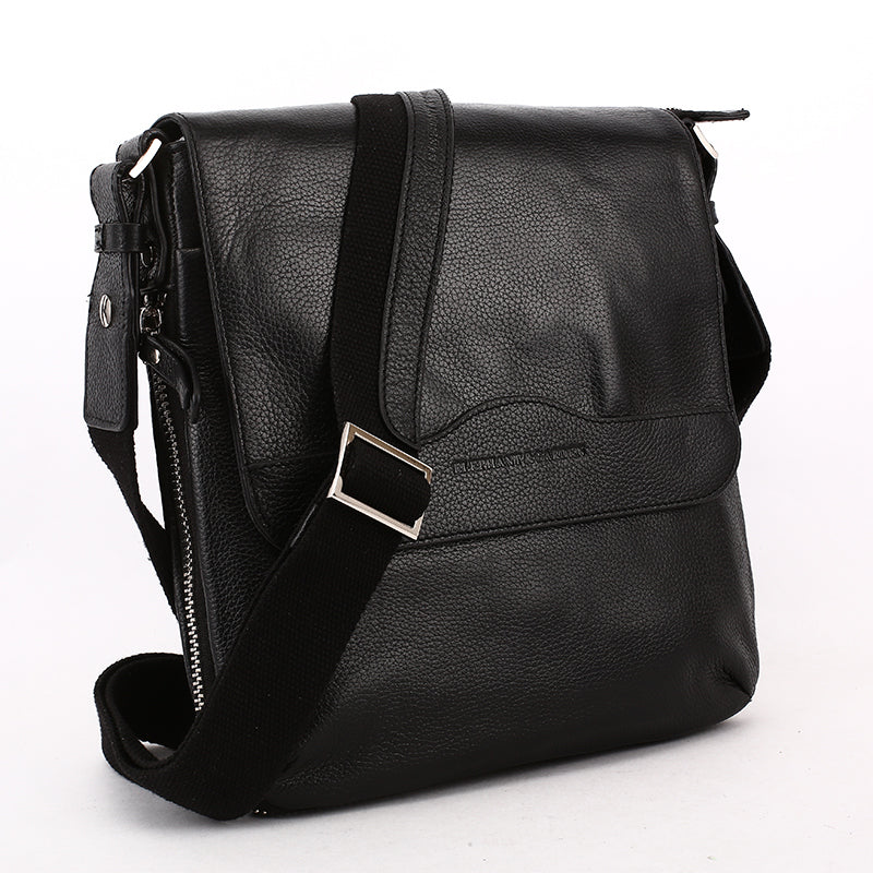 Elephant Garden Men's Leather Flapover Crossbody Bag- Black