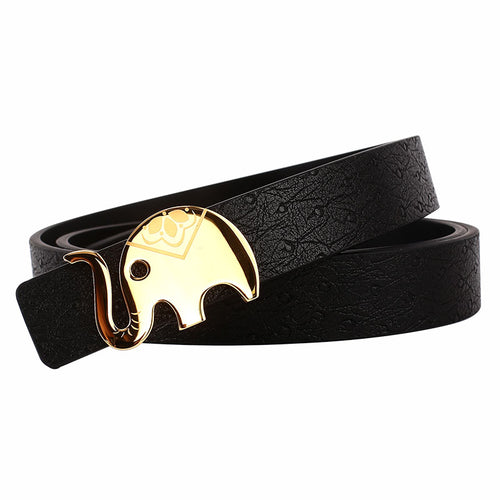 Elephant Garden Women's leather Belt With Golden buckle -Black - B7212