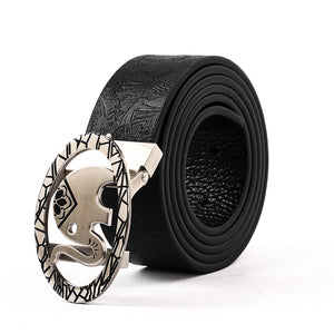 Leather Belt with Steel Logo Buckle Black B9106  One Size