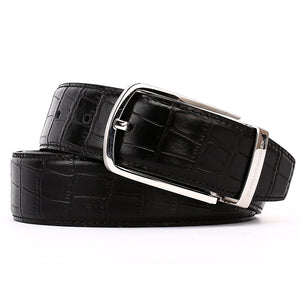 Elephant Garden Men's Crocodile Print Leather Belt with Steel Buckle-Black-B7018