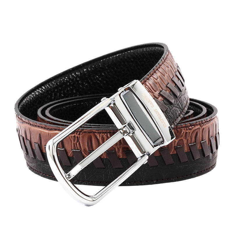 Elephant Garden Men's Crocodile Pattern Splice Leather Belt Black/Brown B9501