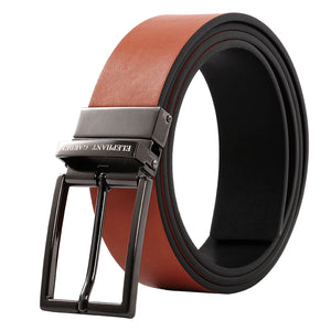 Elephant Garden Men's Reversible Leather Belt with Steel Buckle-Black-B9805