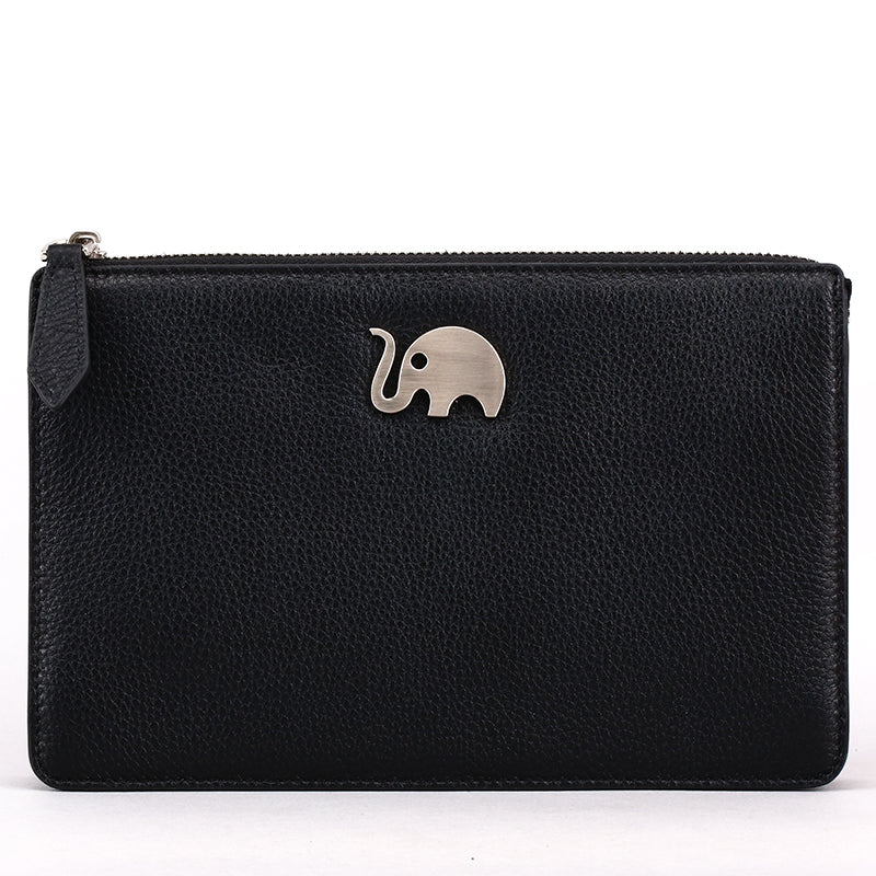 Elephant Garden Men's Zip-Top Leather Pouch with Hand Strap H84001