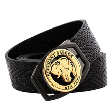 Load image into Gallery viewer, Elephant Garden Braid Leather Belt with Golden Logo Buckle - Black -B9401