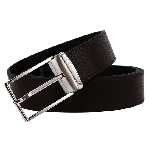 Elephant Garden Men‘s Litchi Grain Leather Belt with Steel Buckle Black B7929