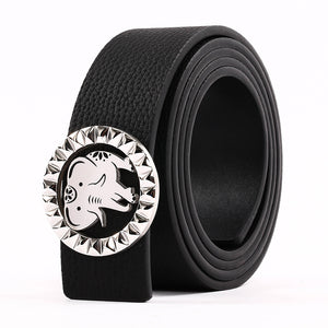 Elephant Garden Men's Litchi Grain Leather Belt with Steel Buckle-Black-B9111