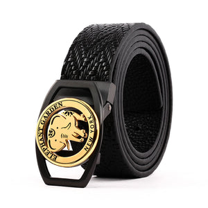 Elephant Garden Braid Leather Belt with Golden Logo Buckle - Black -B9401