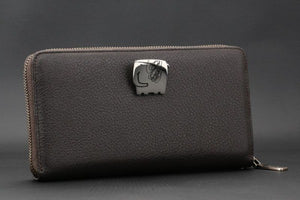 Elephant Garden Men's Litchi Grain Leather Zip-Around Wallet with Graffiti Logo - W66518