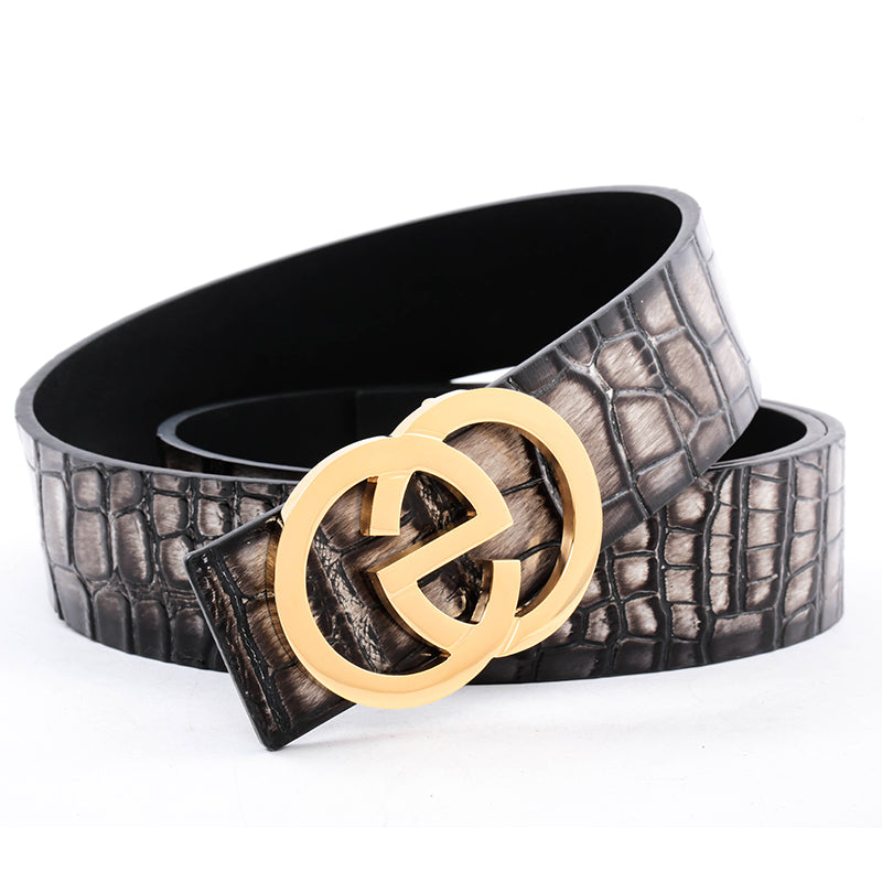 Elephant Garden Men's Crocodile Print Leather Belt with EG Elephant Garden Men's Crocodile Print Leather Belt with EG