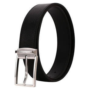 Elephant Garden Men‘s Litchi Grain Leather Belt with Steel Buckle Black B7929