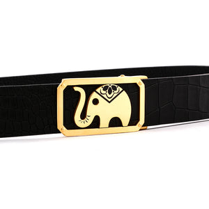 Elephant Garden Men's Crocodile Print Leather Belt with Golden Automatic Buckle B9104