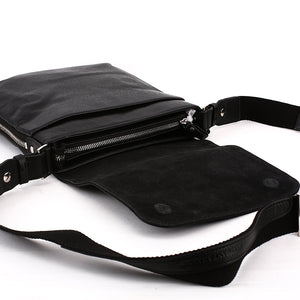 Elephant Garden Men's Leather Flapover Crossbody Bag- Black - H70430