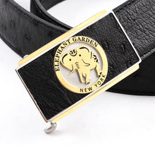 Load image into Gallery viewer, Elephant Garden Men&#39;s Ostrich Leather Belt with Golden Automatic Buckle Black B9815