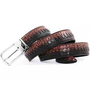 Elephant Garden Men's Crocodile Pattern Splice Leather Belt Black/Brown B9501