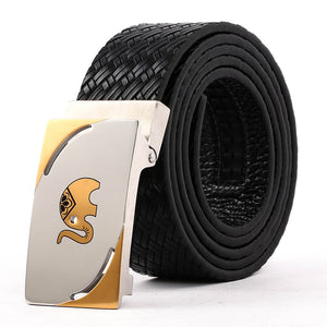 Men' s Leather Belt With Steel Buckle Black B9101  One Size