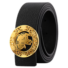 Load image into Gallery viewer, Elephant Garden Litchi Grain Leather Belt with Elephant Logo Buckle - Black -B8201
