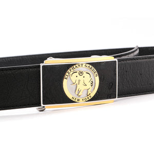 Elephant Garden Men's Ostrich Leather Belt with Golden Automatic Buckle Black B9815