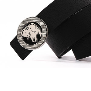 Elephant Garden Men's Litchi Grain Leather Belt with Steel Buckle-Black-B9110