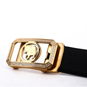 Elephant Garden Men's Classic Leather Belt with Golden Diamond Automatic Buckle -Black-B8202