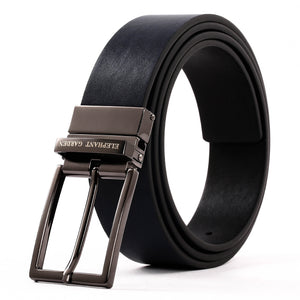 Elephant Garden Men's Reversible Leather Belt with Steel Buckle-Black-B9805