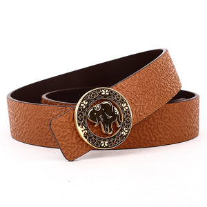 Elephant Garden Men's/Women's  Ambossed Leather Belt with Golden Logo Buckle-B7216