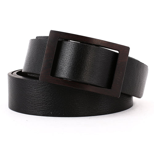 Elephant Garden Men's Classic Leather Belt with Sandal Buckle-Black-B7215