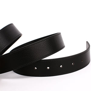 Elephant Garden Men's Leather Belt with Solid Buckle-Black-B7929