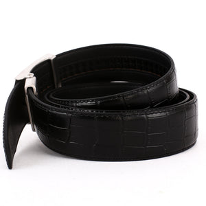 Elephant Garden Men's Crocodile Print Leather Ratchet Belt with Steel Automatic Buckle-Black-B7214