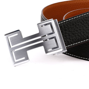 Elephant Garden Men's Leather Business Belt with Steel Pierced Buckle-Black-B7078