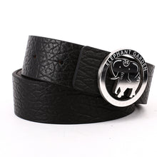 Load image into Gallery viewer, Elephant Garden Men&#39;s Embossed Leather Belt with Steel Logo Buckle-Black-B7218