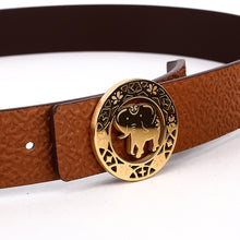 Load image into Gallery viewer, Elephant Garden Men&#39;s/Women&#39;s  Ambossed Leather Belt with Golden Logo Buckle-B7216