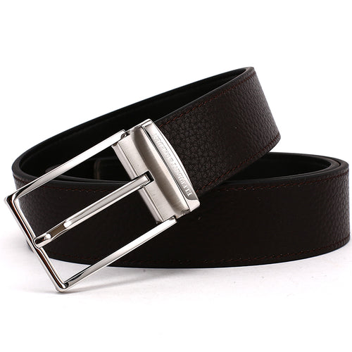 Elephant Garden Men's Leather Belt with Solid Buckle-Black-B7929