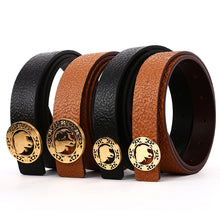 Load image into Gallery viewer, Elephant Garden Men&#39;s/Women&#39;s  Ambossed Leather Belt with Golden Logo Buckle-B7216