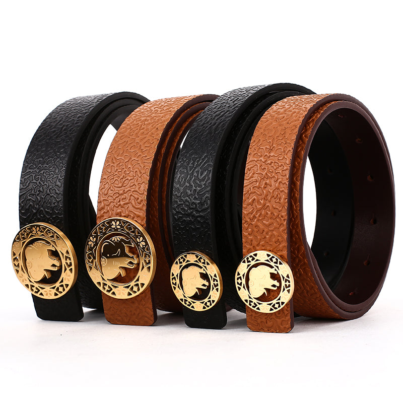 Elephant Garden Men's/Women's  Ambossed Leather Belt with Golden Logo Buckle-B7216