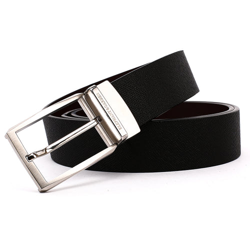 Elephant Garden Men's Reversible Cross Grain Leather Belt with Steel Buckle-Black-B7017