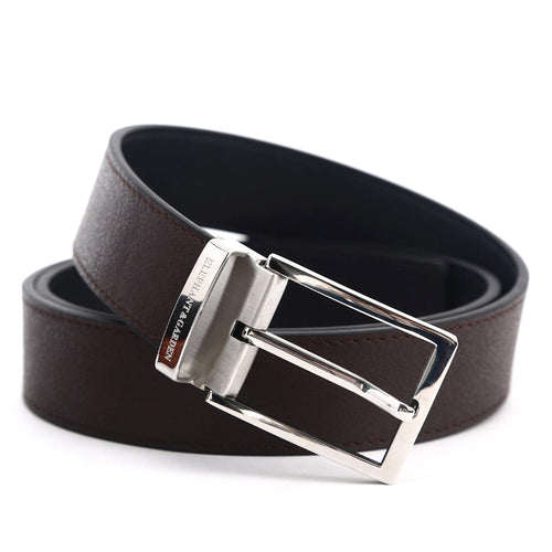 Elephant Garden Men's Smooth Leather Belt with Steel Logo Buckle-B7927