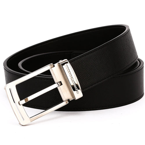 Elephant Garden Men's Leather Belt with Steel Logo Buckle-Black-B7079