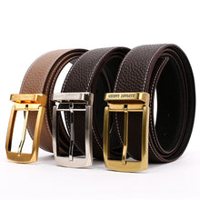 Load image into Gallery viewer, Elephant Garden Men&#39;s Litchi Grain Leather Belt with Logo Buckle-Black-B7027