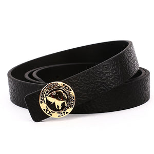Elephant Garden Men's/Women's  Ambossed Leather Belt with Golden Logo Buckle-B7216