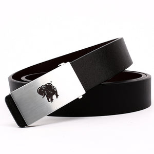 Elephant Garden Men's Leather Belt with Solid Buckle-Black-B7930