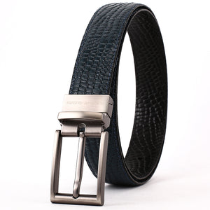 Elephant Garden Men's Crocodile Print Leather Belt with Steel Buckle-Black-B7028