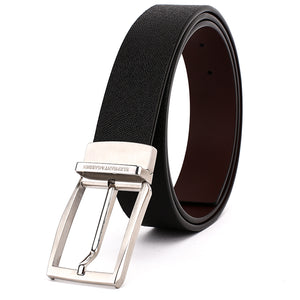 Elephant Garden Men's Reversible Cross Grain Leather Belt with Steel Buckle-Black-B7017