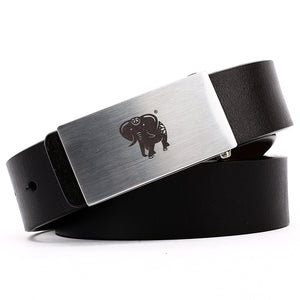 Elephant Garden Men's Leather Belt with Solid Buckle-Black-B7930