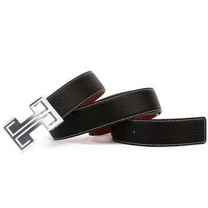Elephant Garden Men's Leather Business Belt with Steel Pierced Buckle-Black-B7078