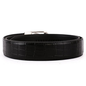 Elephant Garden Men's Crocodile Print Leather Ratchet Belt with Steel Automatic Buckle-Black-B7214