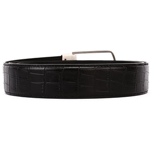 Elephant Garden Men's Crocodile Print Leather Belt with Steel Buckle-Black-B7018