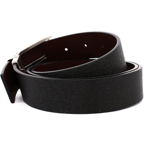 Elephant Garden Men's Reversible Cross Grain Leather Belt with Steel Buckle-Black-B7017