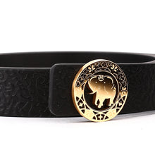 Load image into Gallery viewer, Elephant Garden Men&#39;s/Women&#39;s  Ambossed Leather Belt with Golden Logo Buckle-B7216