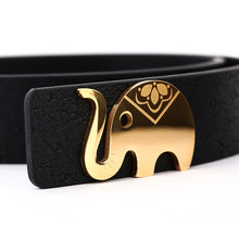 Load image into Gallery viewer, Elephant Garden Women&#39;s leather belt with golden logo buckle-black-B7213