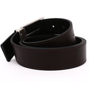 Elephant Garden Men's Leather Belt with Solid Buckle-Black-B7929